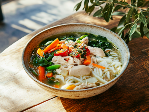 Glutenfreie Hühnersuppe mit Gemüse & Reisnudeln